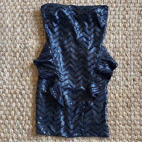 Bebe Black Sequence Dress with Side Ruffles - Picture 3 of 10